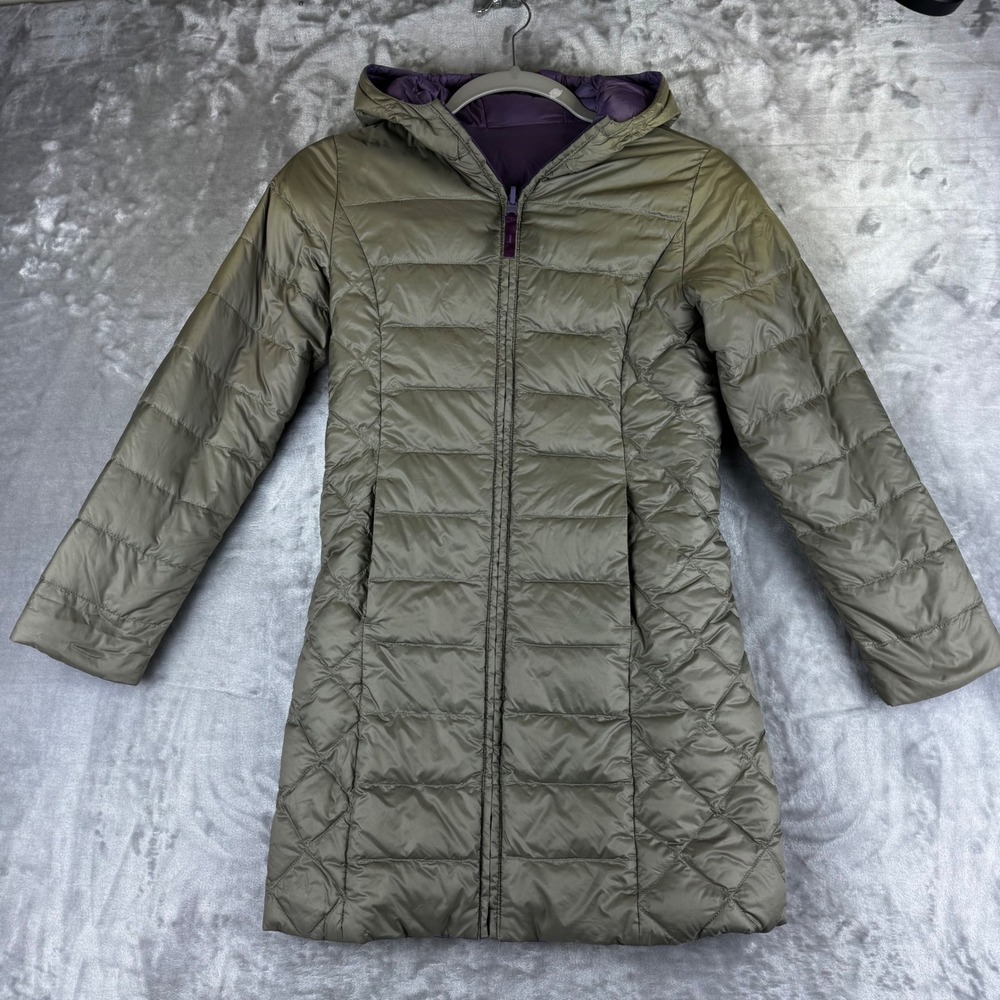 Garnet Hill Kids Reversible Down Puffer Parka Girls Large Olive Purple (1489)‎